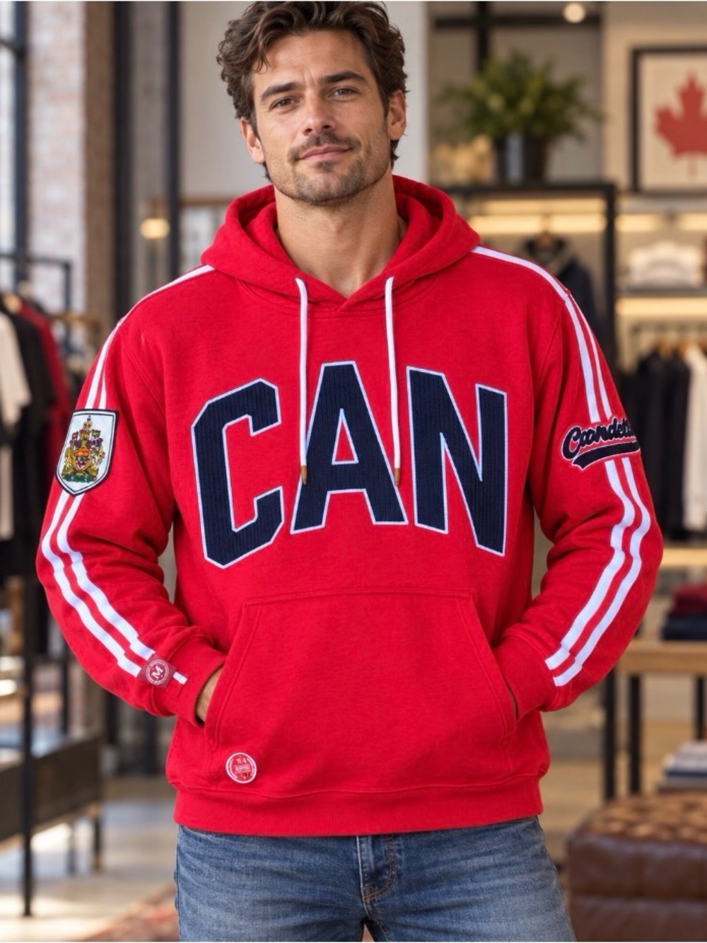 Mondetta Red Crewneck Sweatshirt with Black CAN Lettering